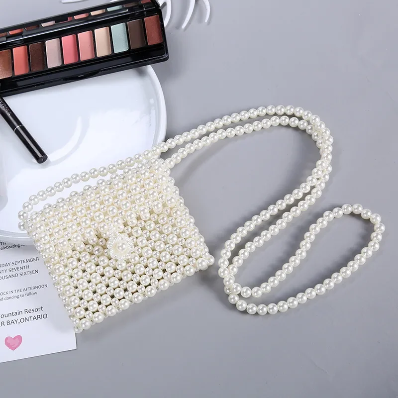 

New Fashion Ins Beaded Women's Shoulder Bag Retro Pearl Woven Ladies Crossbody Bags Simple Versatile Mini Wallet Customization