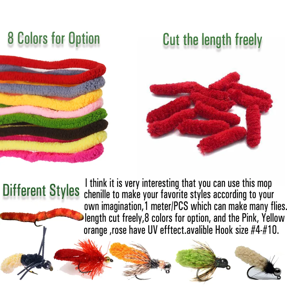 Vtwins Fly Tying Material UV Mop Chenille Bodies Yarn Grubs Line