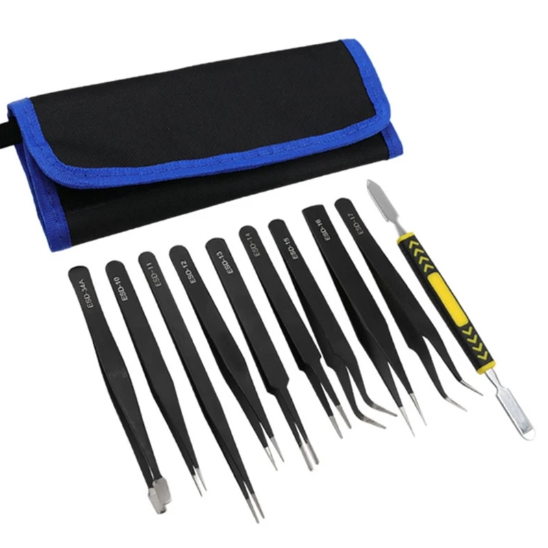 

Набор из 10 профессиональных пинцетов из нержавеющей стали для электроники J60C