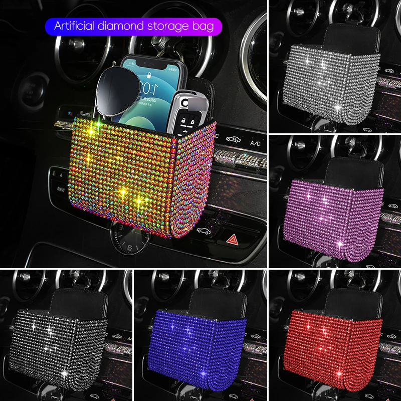 Bling Car Air Vent Storage Bag Organizer Pocket Sunglass Holder Supporto Per Telefono Supporto Per Telefono Coin Key Card Case Organizer Accessori