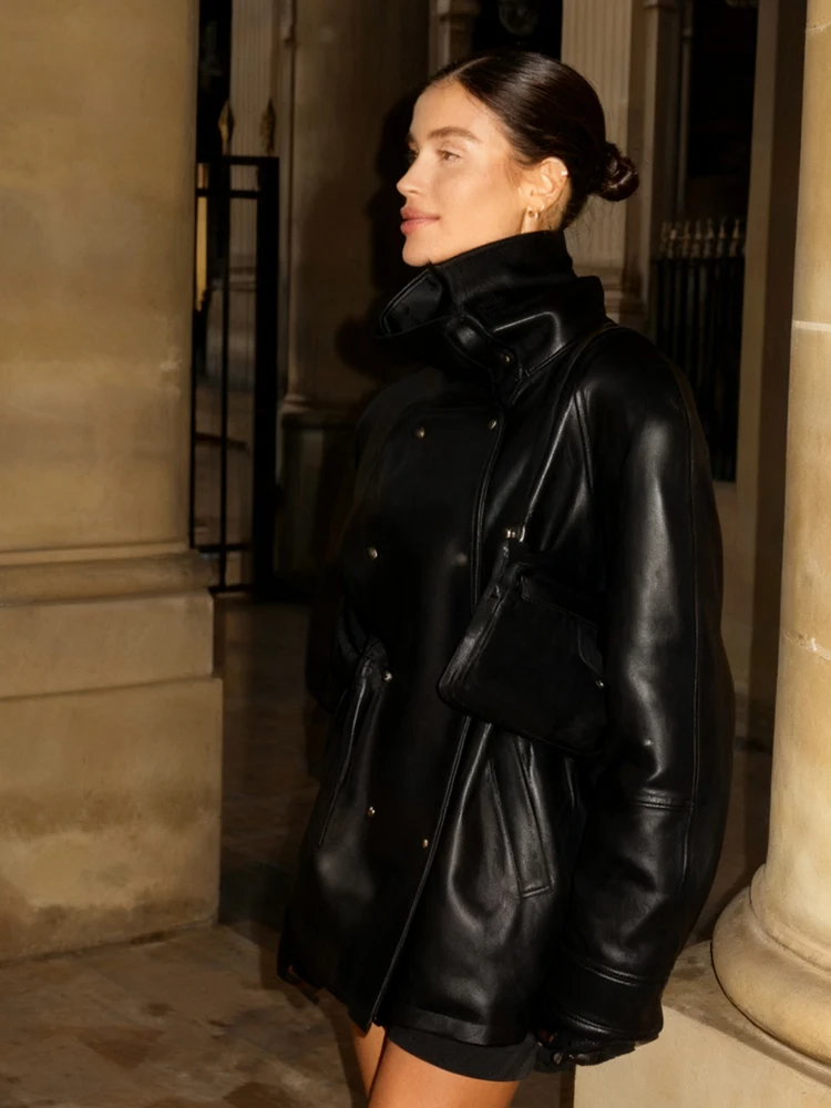 Women's Jacket Autumn 2025 New Fashion Leather Slim Jackets For Women Long Sleeve Stand Collar Coat Street Casual New Outerwear