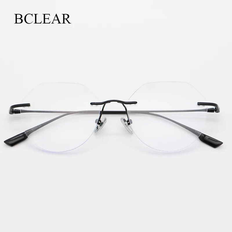 

BCLEAR Ultralight Pure Titanium Rimless Men Glasses Frame Square Eyeglasses Myopia Prescription Frames Women Optical Eye Glass