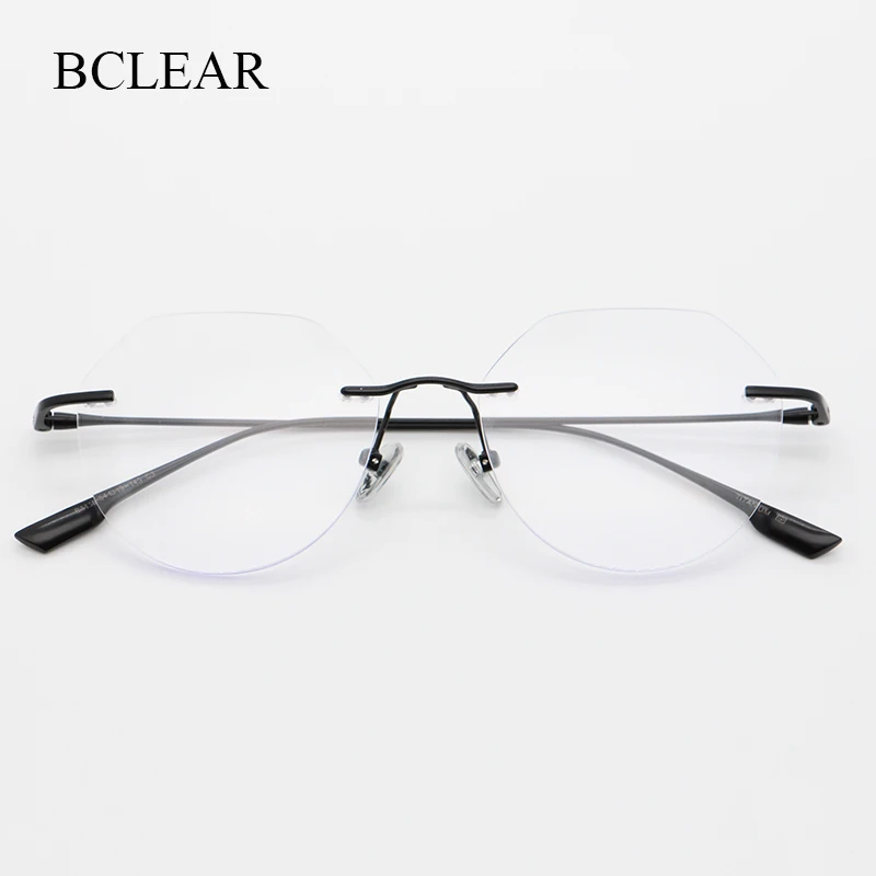 BCLEAR Ultralight Pure Titanium Rimless Men Glasses Frame Square Eyeglasses Myopia Prescription Frames Women Optical Eye Glass