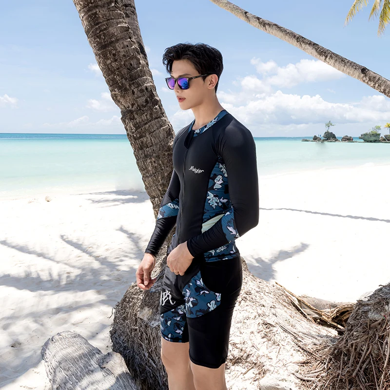Korean Full Body Rash Guard For Men 3 Pieces Swimsuit Long Sleeve Surf Set UPF50+ Adult Swimwear