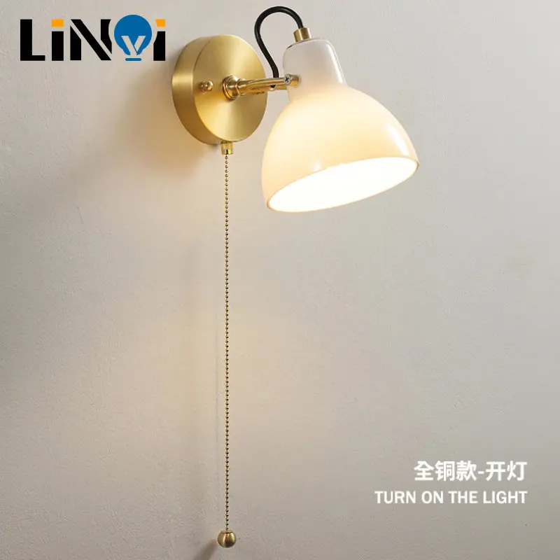 

Japanese Vintage Retro LED Wall Lights Adjustable Solid Wood Wall Lamp Ceramics Lampshade Bedroom Bedside Reading Light Fexible