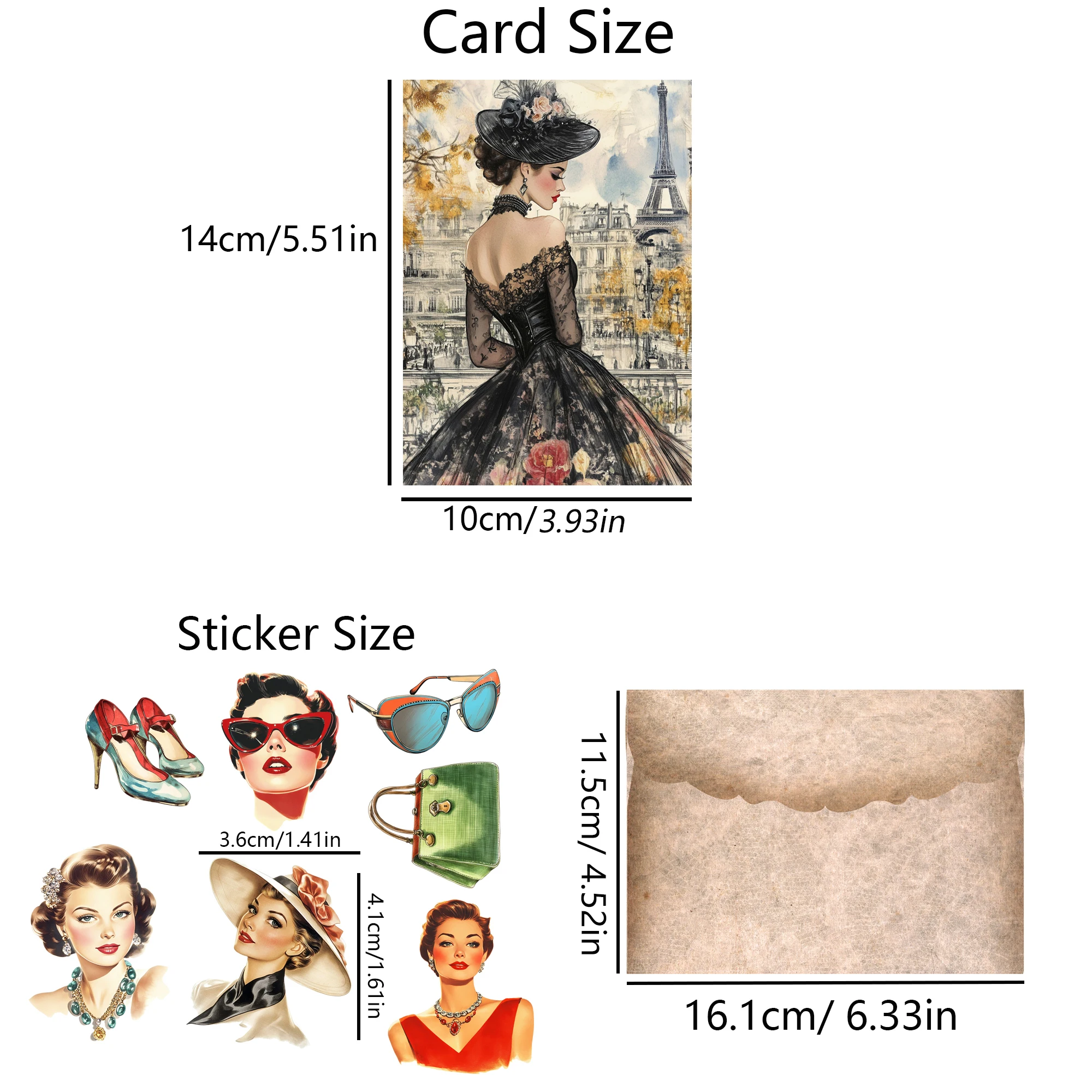 80s Modern Girl Vintage Style PostCards Kits with Sticker for Scrapbooking Supplies Junk Journal Kits 68pieces(with 8 envelopes) stickers scrapbooking supplies,journal tools set