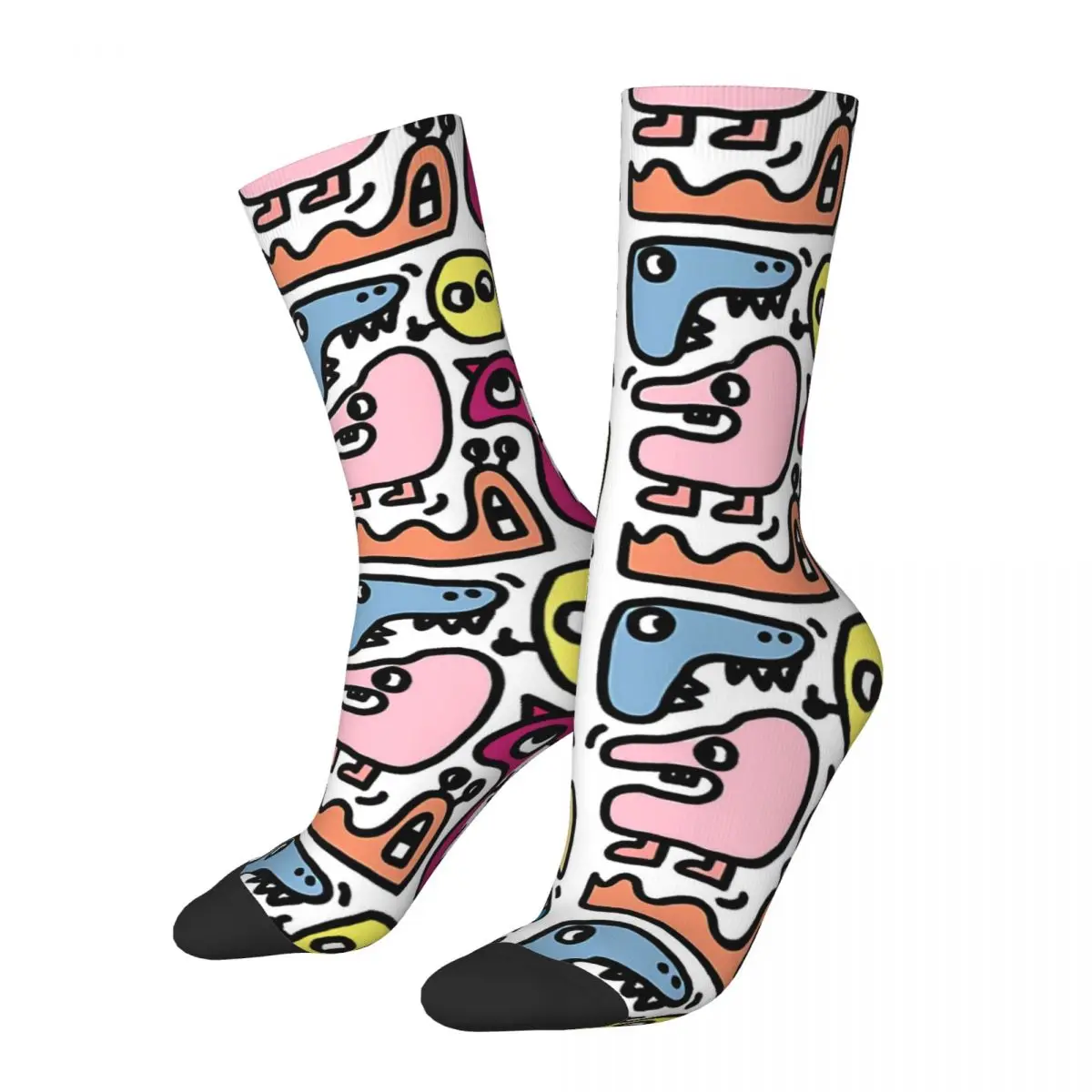 Vintage Colorful Doodle Monsters Ver 3 Crazy Men'S Socks Unisex Doodle Art Street Style Seamless Printed Crew Sock Boys Gift