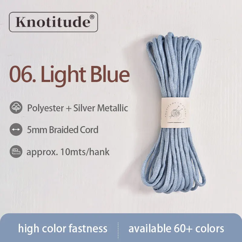 Silver Glossy Polyester Braid Rope with Shiny Lurex Metallic Finish - Ideal for DIY Jewelry Projects, 5mm x 10m