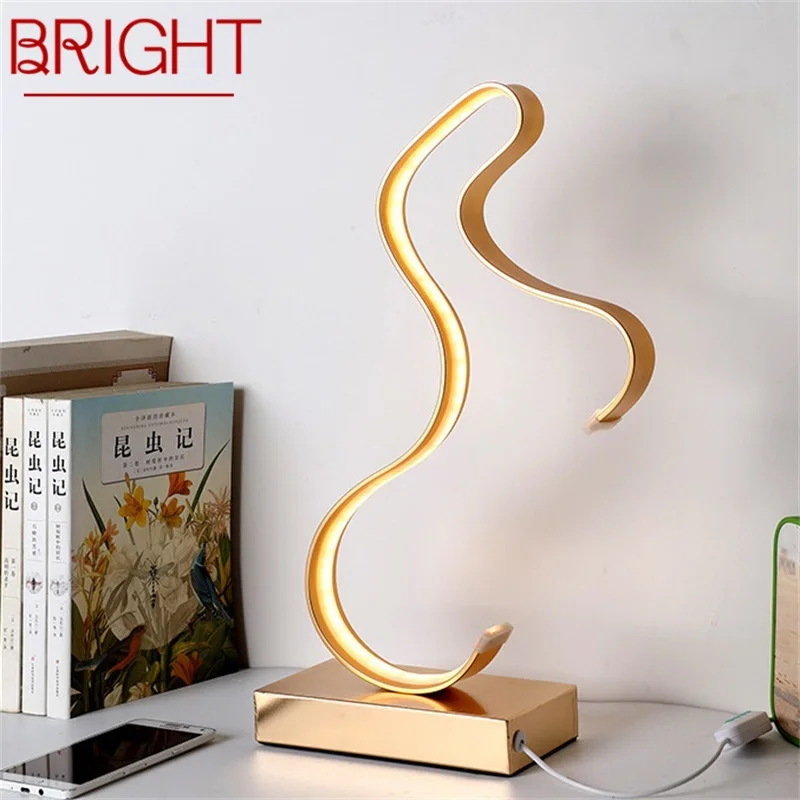 

BRIGHT Nordic Table Lamp Modern Gold LED Personality Creative Aluminum Desk Light For Home Living Room Bedroom Bedside Decor