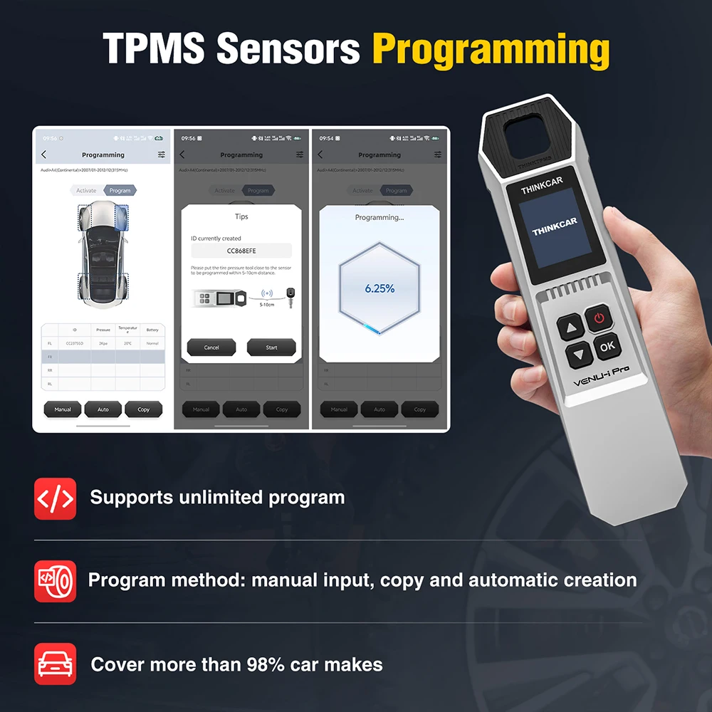 THINKCAR VENU IPRO Car Tire Pressure Inspection Tool 315MHz/433MHz TPMS Tire Repair Tool Activation Programming Learning