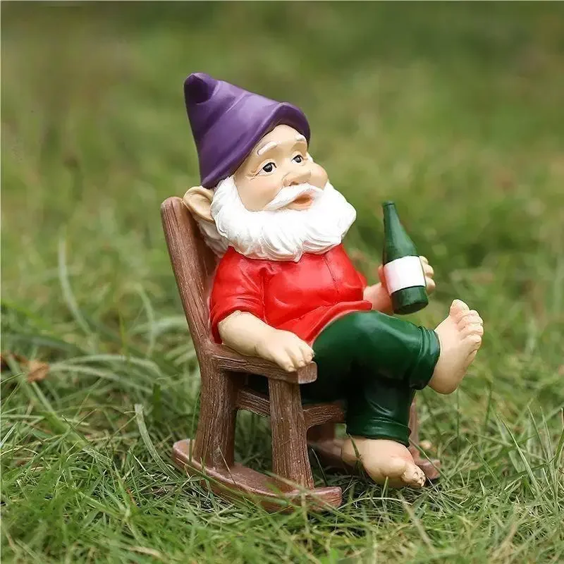 

Dwarf Garden Kick-up Rocker Dwarf Outdoor Decoration Holiday Gift Resin Crafts Home Decor Decorative Figurines Decoration