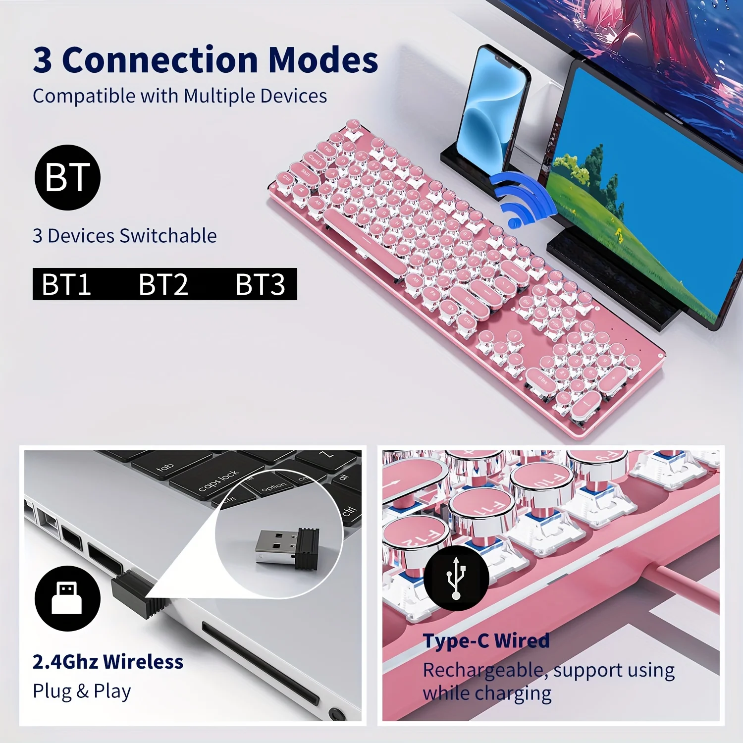 EWEADN-ワイヤレスタブルキーボードTK950,パンクタイプライター