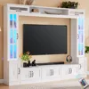 98" Wall Unit with LED Lights for TVs up to 80", Large Modern Wood Tall TVs Stand Console Table Storage Cabinet, TV Stand 1