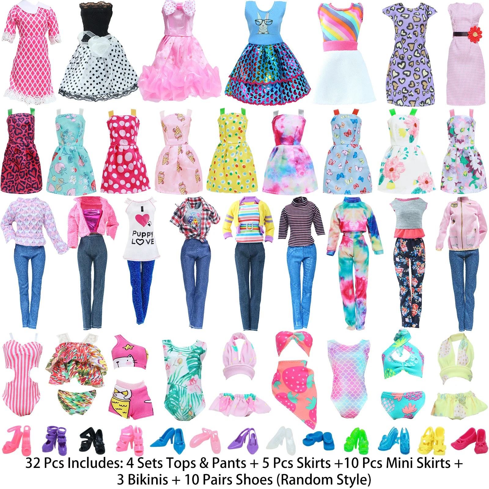 Pack de vêtements pour poupées barbie, 35 pièces/ensemble, chaussures,  sandales, bottes, collier, vêtements de poupées aléatoires