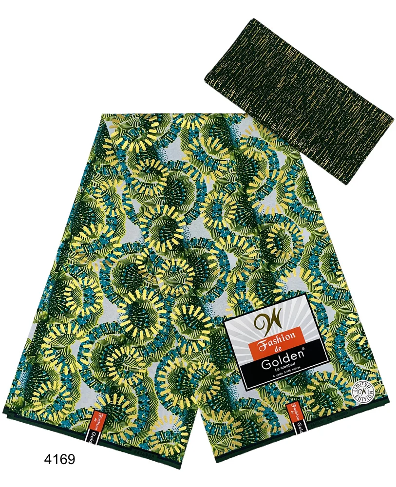 

2024 New Arrival Woodin Golden 4+2 Fashion de Gold Wax Fabric 100% Cotton Nigeria Ankara Wax Dutch High Quality Sewing Cloth