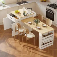 82.7"-56" Kitchen Island with Extendable Dining Table Faux Mable Kitchen Cart with Power Outlet Double-Sized Storage Rolling Ki