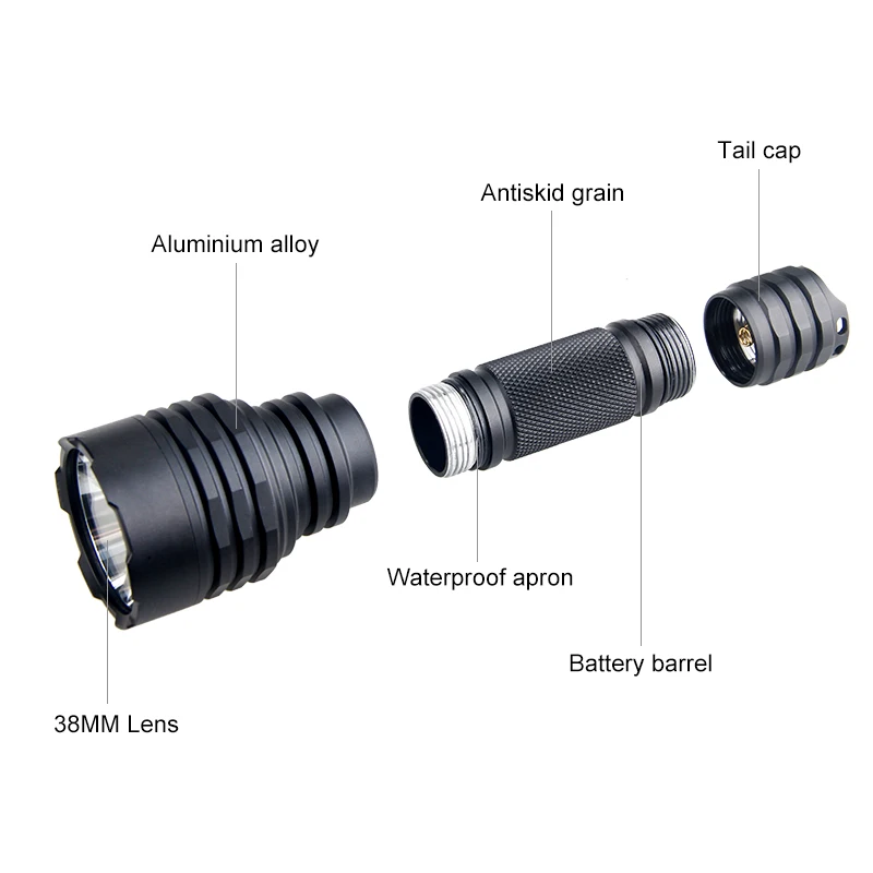 Description Picture 3 of itemGreen/Red Hunting Flashlight LED Tactical Torch Flashlights lantern waterproof Torch Light Lamp+Mount+Switch+18650+Charger