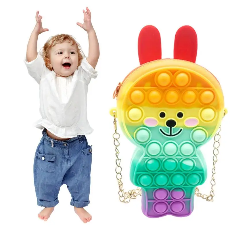 

Rainbow Rabbit Shaped Bag For Girls Pop Antistress Toys Silicone Push Bubble Bag Crossbody Handbag Coin Pouch Purse For Kids