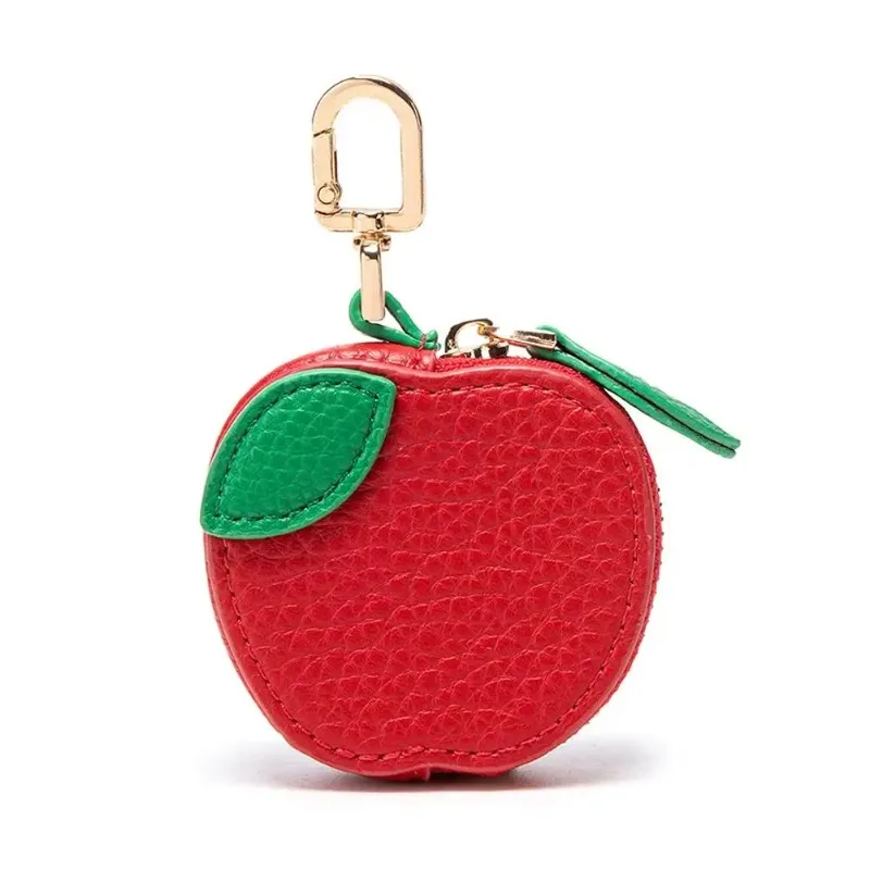 Cute Fruit Shaped Leather Coin Wallet, Mini Zipper Earphones, Keychain Pendant, Girl's Birthday Gift, Creative and Interesting