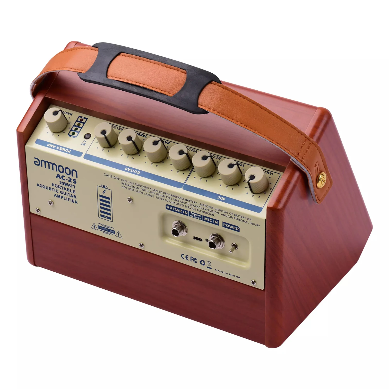 ammoon AC-25 25W Portable Acoustic Guitar Amplifier Rechargeable Wireless BT Speaker Indepedent Reverb Microphone Available