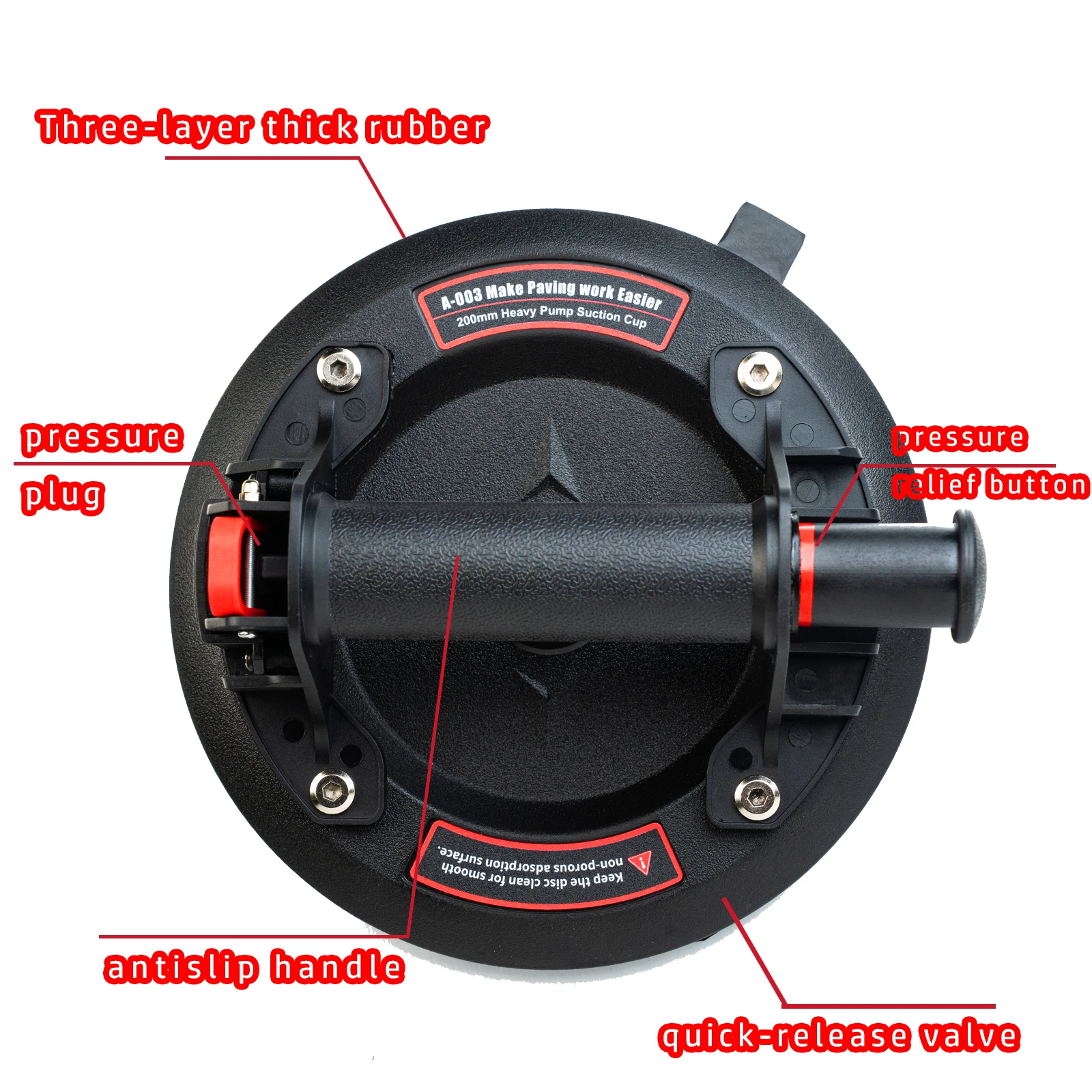 ZANSONG Glass Suction Cup with Pressure Gauge for Glass Handling Tile Handling and Slab Handling 20mm Rubber Base