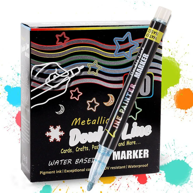 8/12 Colors/Set Double Line Outline Art Pen Fluorescent Glitter Art Marker  Pens for Card Making, Birthday Greeting,Painting - AliExpress