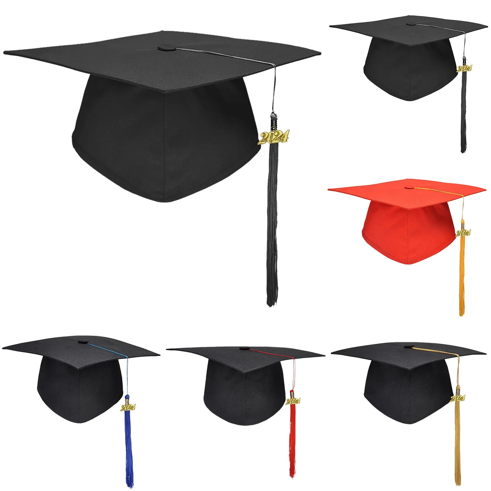 

2024 Graduation Hat Black Adult Bachelor Caps with Tassels University Master Congratulation Graduation Party Decoration Supplies