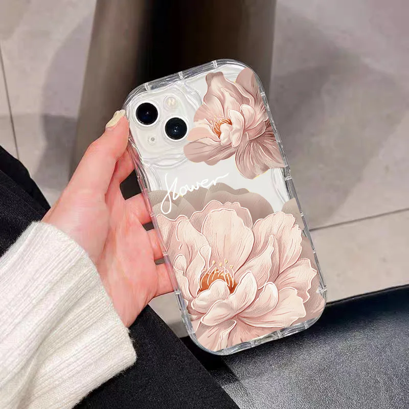 Peony Rabbit Flower Transparent Retro Soft Case Cover