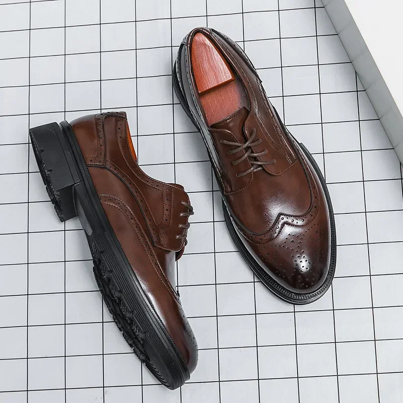 Brown Handmade Dress Shoes Leather Men Oxford Shoes Black Man Formal Classic Brogue Business Chaussure Homme