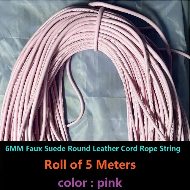 6.0 mm Round Leather Cord, 5 Meters Faux Suede Round Leather Cord