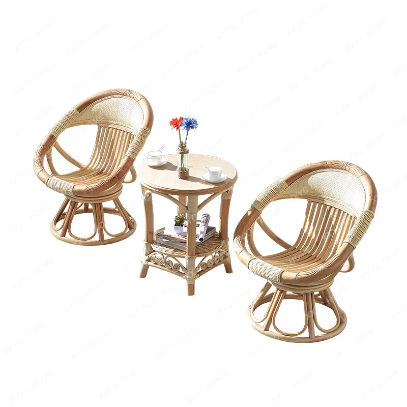 

Повседневное вращающееся кресло из трех предметов, сочетание деревянного стула для отдыха на балконе