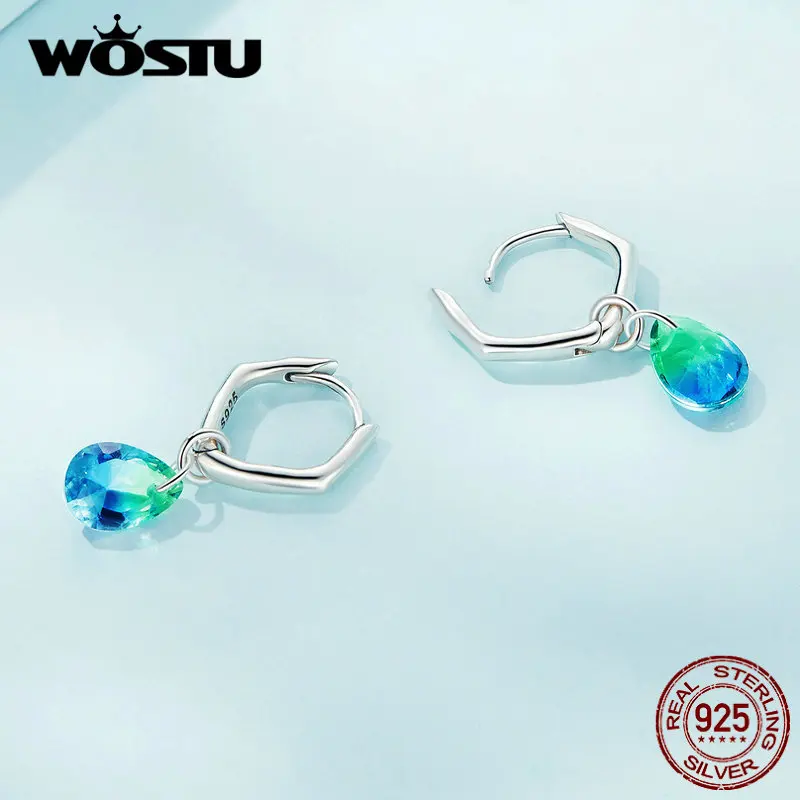 WOSTU orecchini pendenti a goccia in argento Sterling 925 per le donne orecchini pendenti in cristallo arcobaleno con goccia d'acqua per le donne  36