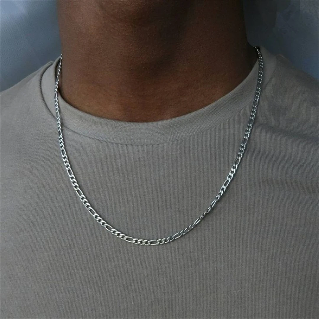 

Fashion New Figaro Chain Necklace Men's Punk Silver Color Stainless Steel Long Necklace Men's Hip Hop Jewelry Gift