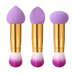 Purple Makeup Sponge and Brush Travel Set - 3 - Piece Dual - Ended Collection, Easy to Use and Portable (3pcs)