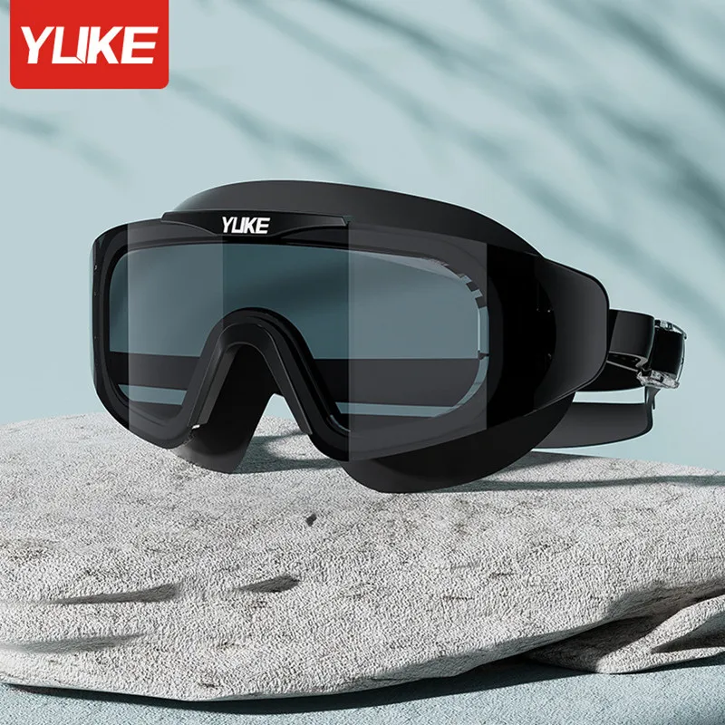 YUEK 대형 프레임 전문 성인 수영 고글 귀마개 방수 안개 방지 HD 수영 안경 남성 여성 수영장 안경