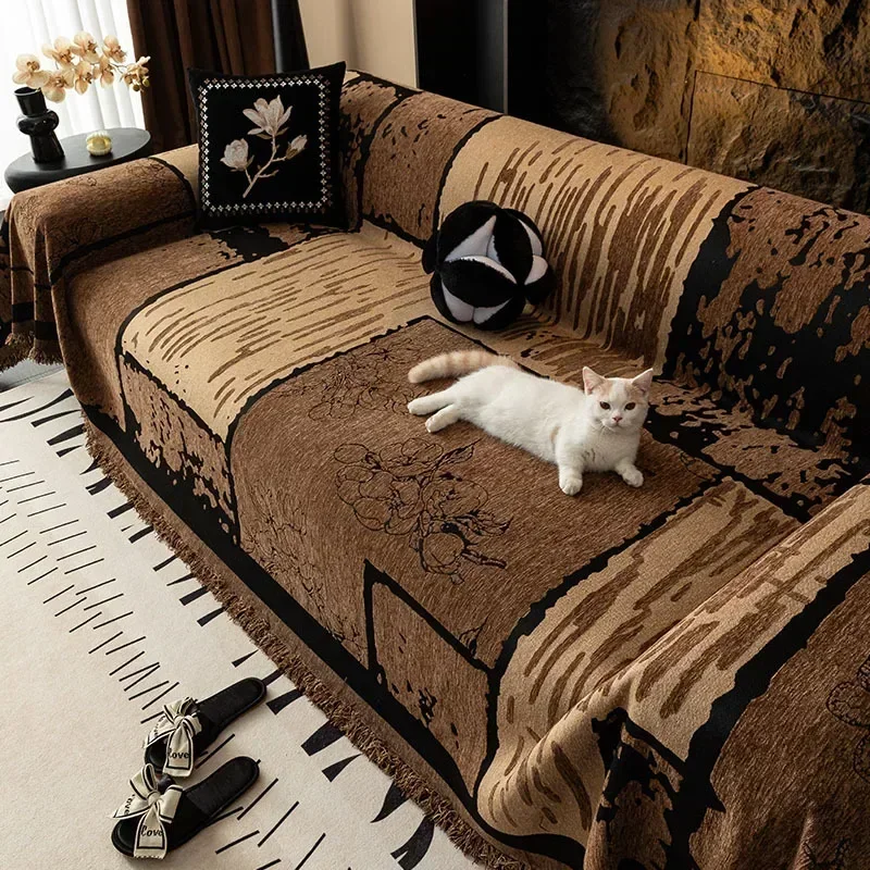 Chenier Vintage Sofa Cover Cloth Anti Cat Scratch Anti Slip Backrest Towel  A Whole Fully Enclosed Dust Couch Cover Cloth 3 Seat 3
