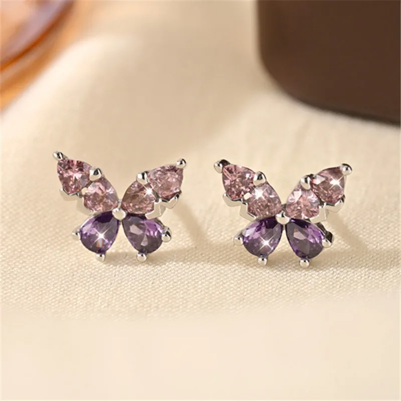 Orecchini Pendenti A Farfalla Viola Con Strass Cristallo E Zirconi, Stile Nappa, Per Sposa E Donna, Colore Lavanda Chiaro