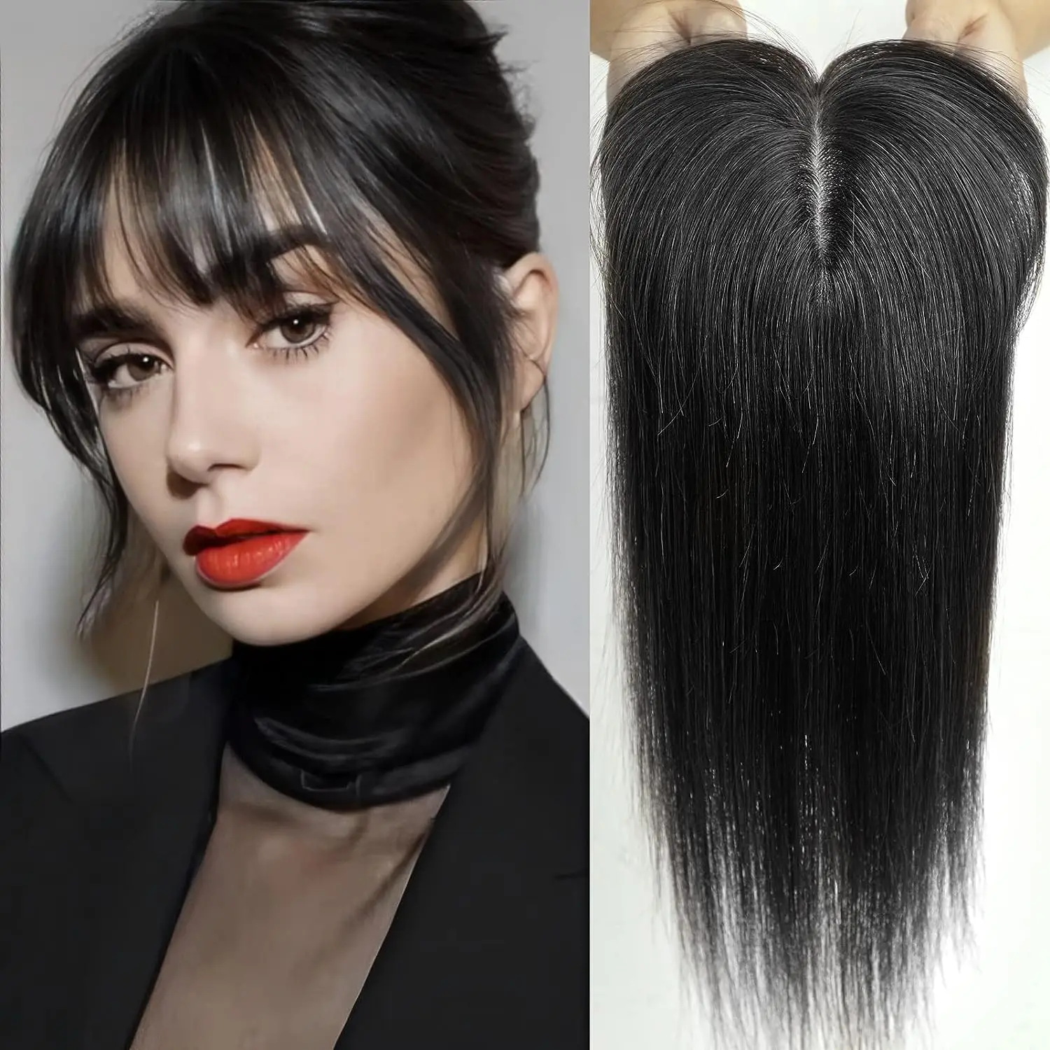 Brazilian Human Hair Toppers for Women Real Remy Hair 12x13/13x14 Straight Human Hair Topper Silk Base with Bangs Clip in Hair