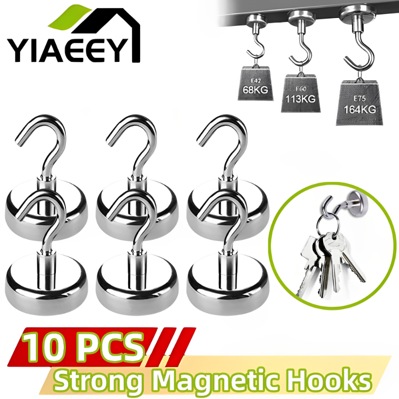 10Pcs Strong Magnetic Hooks Practical Load Bearing Hook Multi-Purpose Storage for Home Kitchen Bar Storage Key Coat Cup Hanging