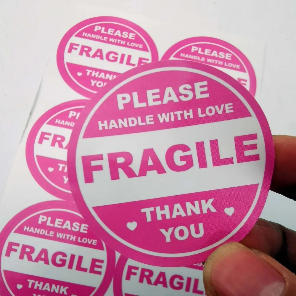 60 PCS Pink Round Do Not Crush Bend or Fold Handle with Love Labels ...