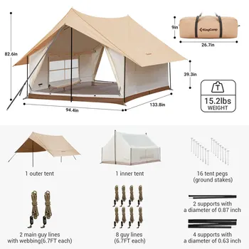 KingCamp Camping Tent, Canopy And Mesh Tent Function 2-in-1 Double Storey House Tent Glamping Tent With Huge Interior Space 3