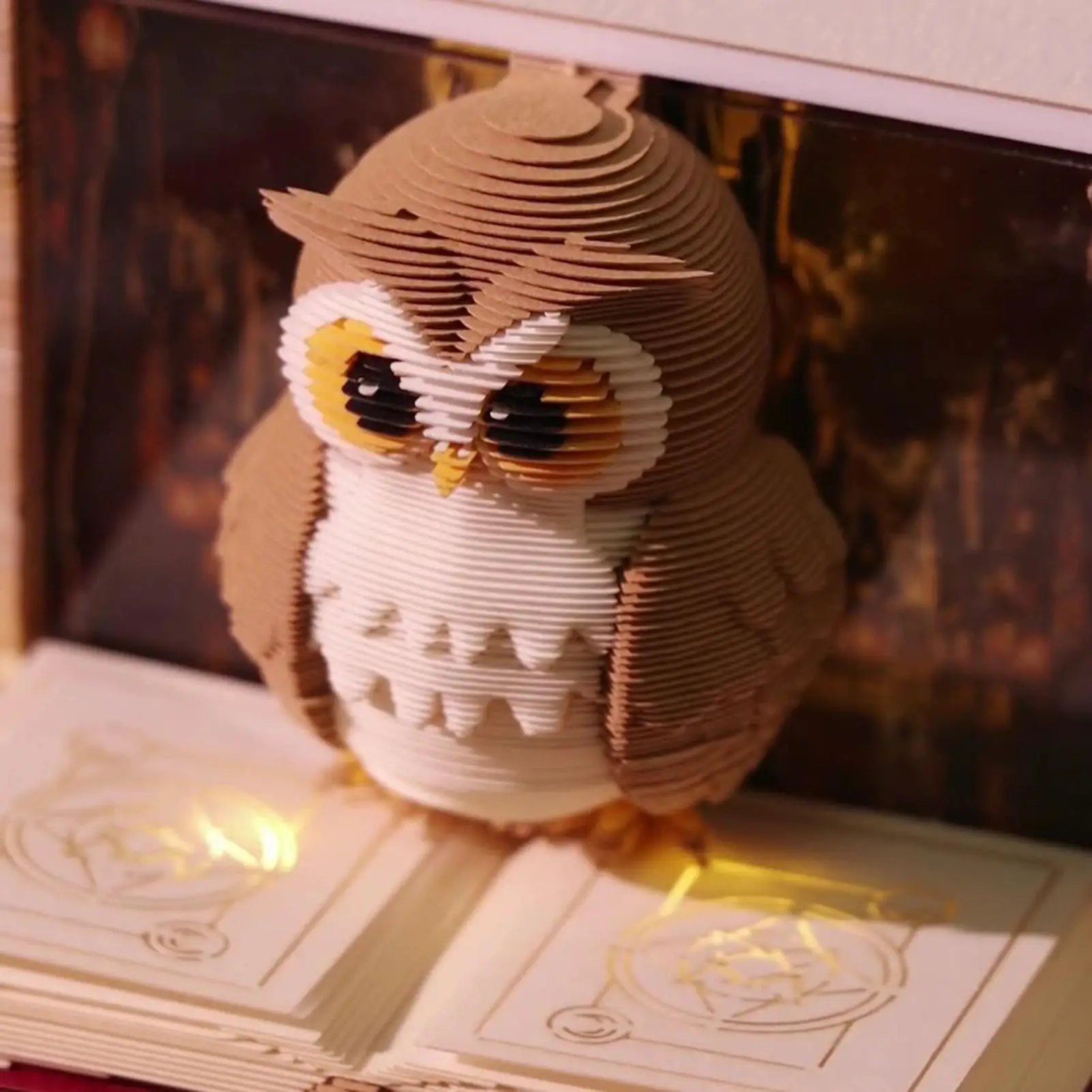 Time Piece Calendar 2026 Desk Calendar With Light 3D art Owl Calendar Paper Carving Art Memo Pad Notepad Gift for Christmas gift