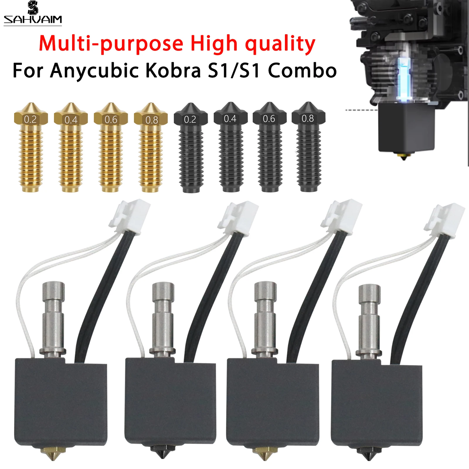 Kit Hotend Per Anycubic Kobra S1, Con 2 Ugelli 0,4 Mm Acciaio Temprato, Fino A 320°C, Per Stampante 3D Kobra S1/S1 Combo - 5
