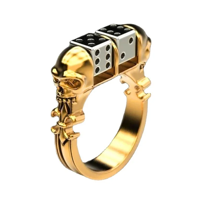 

New Punk Punk Bold Skull Head Dice Hip Hop Ring for Men
