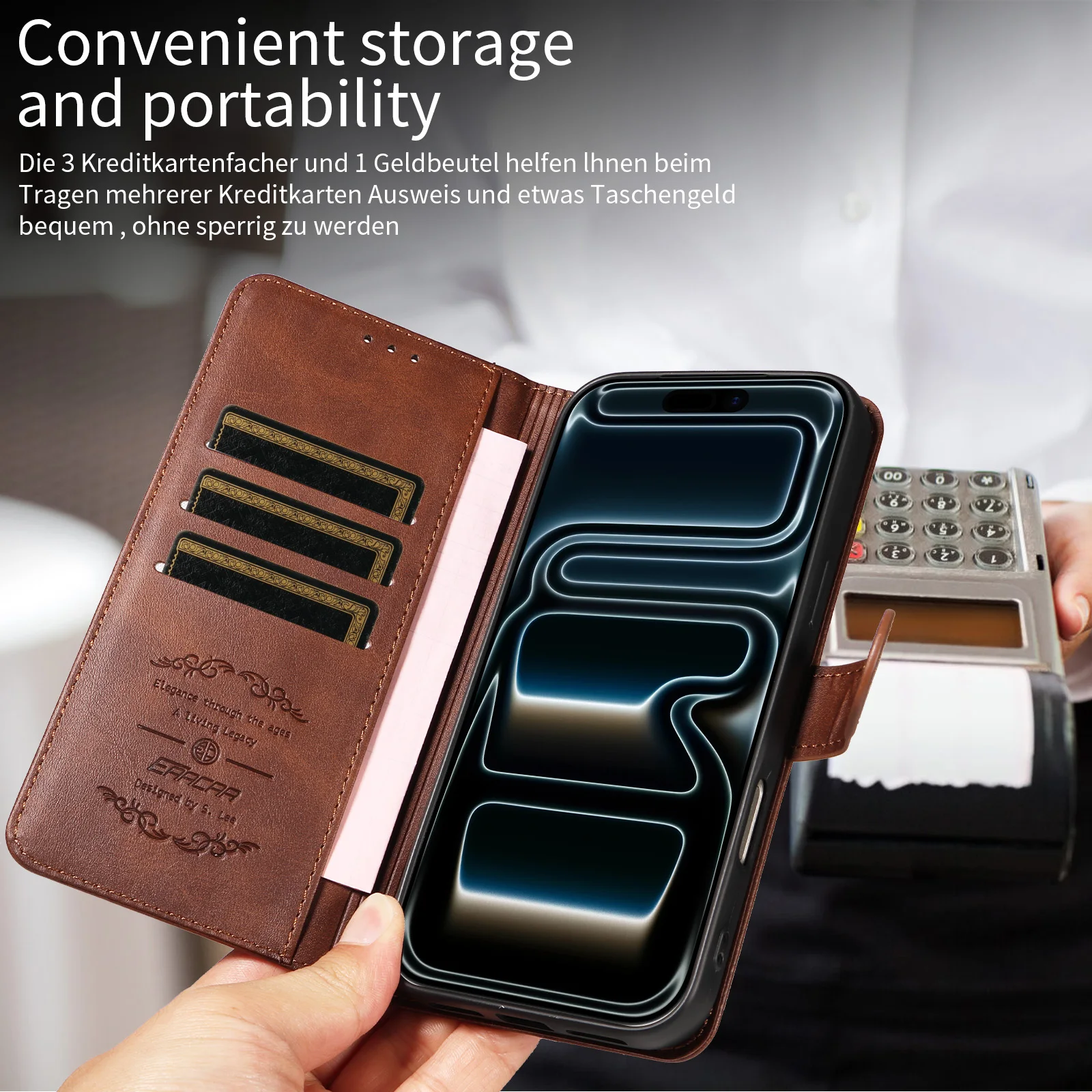 Light Luxury Faux Leather Phone Case with Built-in Stand and Card Holder