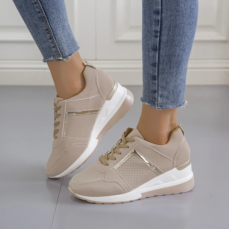 New Women Wedges Sneakers Lace-Up Breathable Sports Shoes Casual Platform Female Footwear Ladies Vulcanized Shoes Sneakers Women