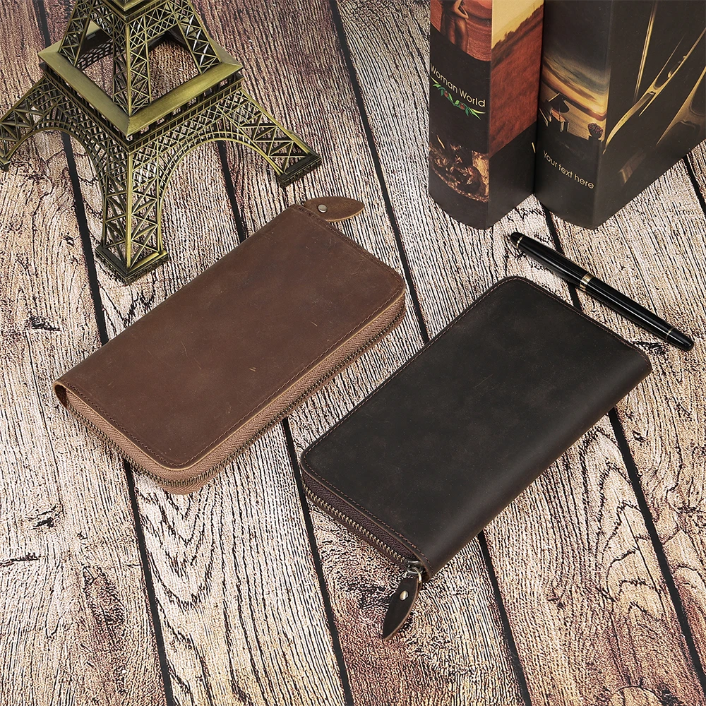 Crazy Horse  Long Wallet For Men RFID Anti Magnetic Wallet Business Retro Genuine Leather Handbag Men Long Wallet Luxury