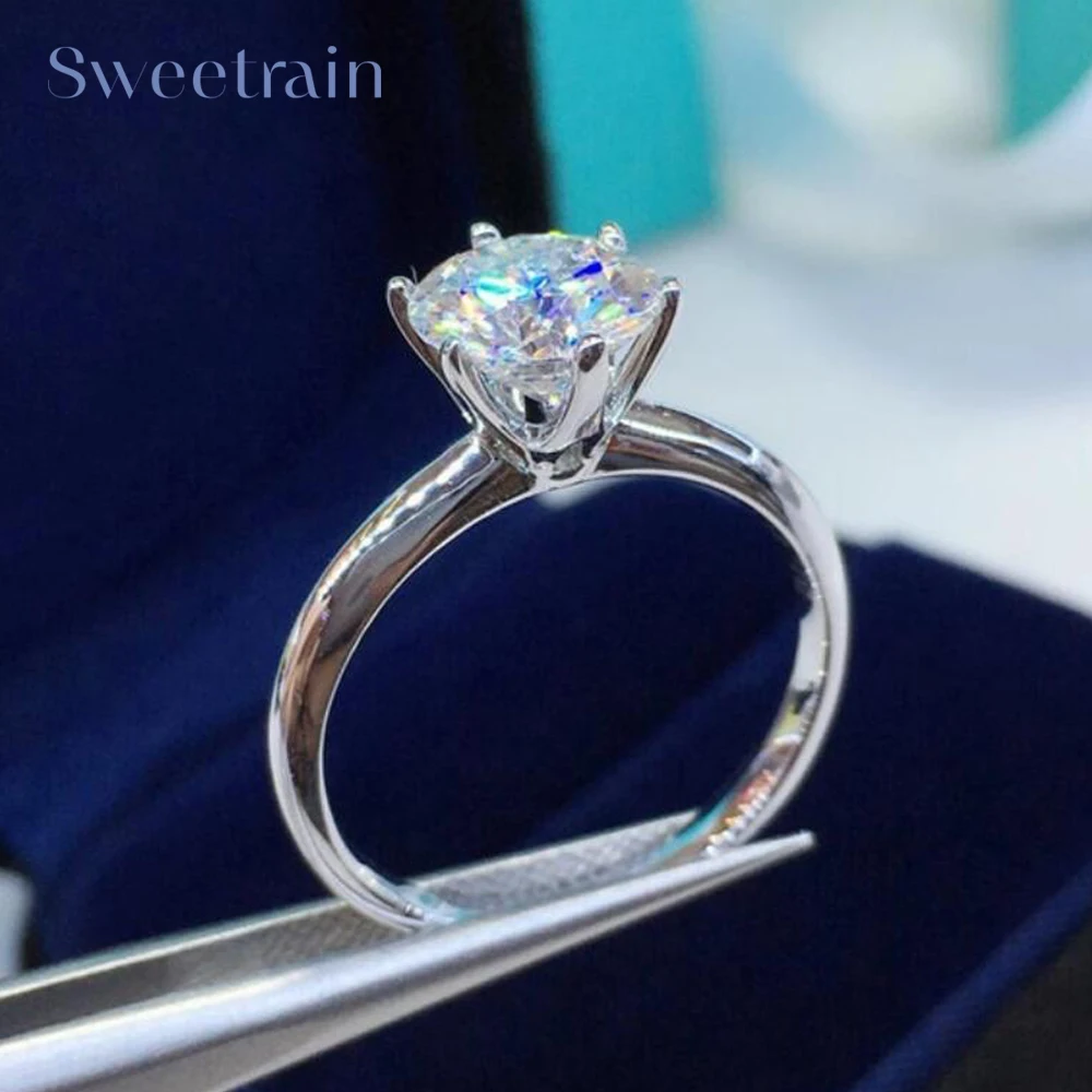 3Ct 6 Prong V Style Classic Solitaire Diamond Ring 925 Silver 18K White Gold Moissanite Rings Fidanzamento Wedding Fine Jewelry