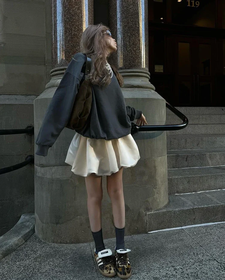 Spring Summer Sweet Cute Soft Shiny Satin Mini Bud Skirt Women with Shorts High Waist Short Luxury Designer Clothes