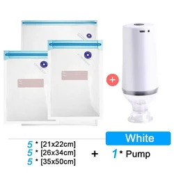 Reusable Vacuum Food Storage Bags with Electric Handheld Sealer - USB Rechargeable & BPA Free (15pcs Bags-Pump set)
